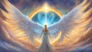 Angel with cosmic wings in ethereal celestial art.