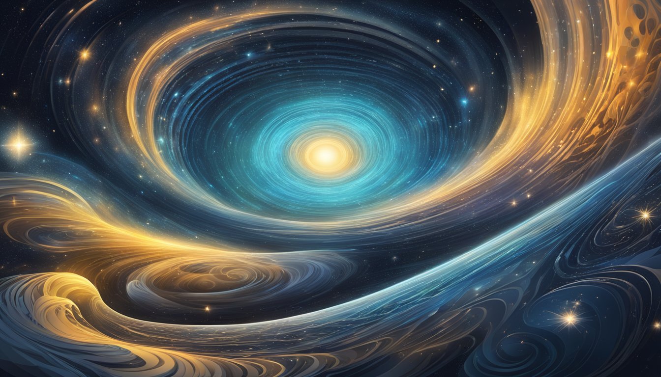 In a cosmic landscape, the number 3333 glows with celestial energy, surrounded by swirling patterns and radiating light