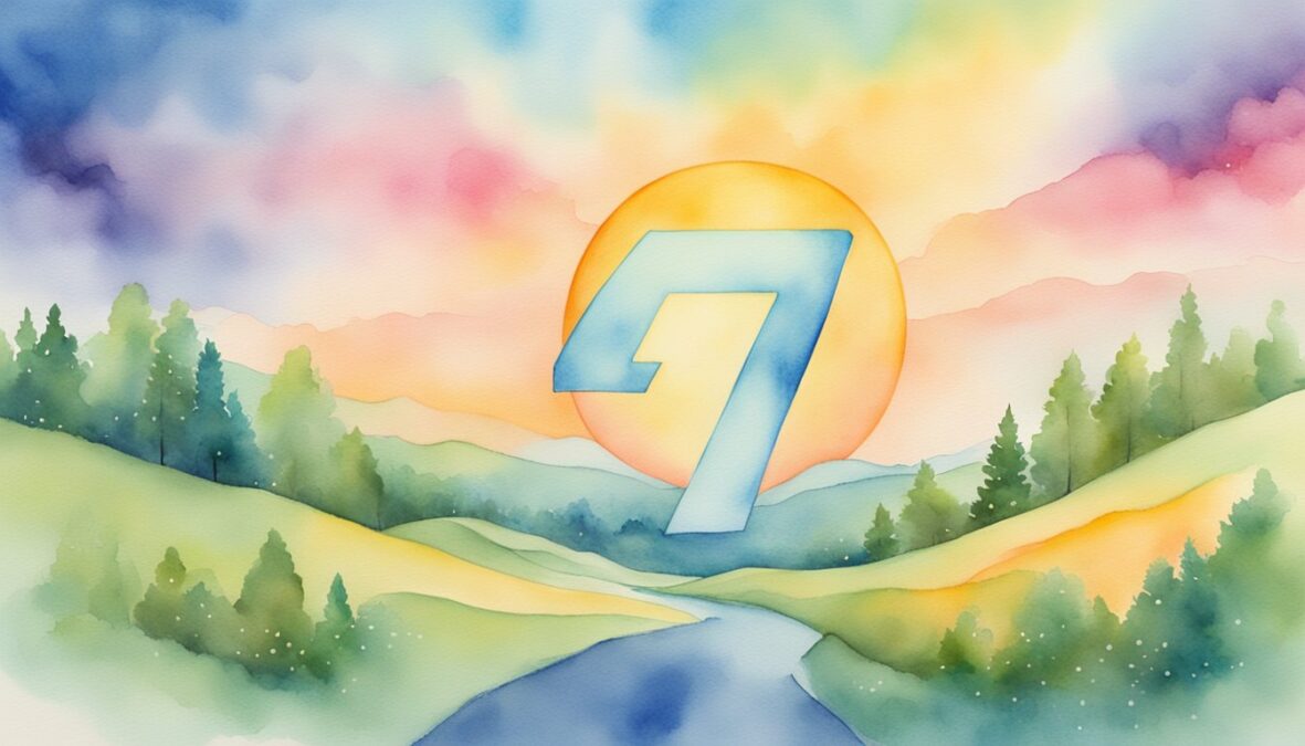 A glowing number 47 hovers above a serene landscape, radiating positive energy and influencing various life aspects such as love, career, and spiritual growth