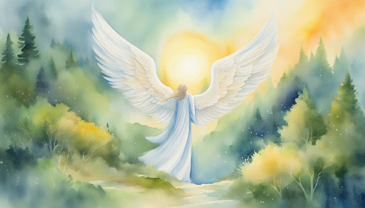 A glowing 6363 angel number hovers above a serene landscape, radiating support and guidance to all who behold it