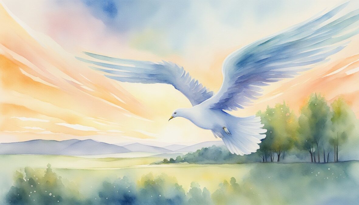 A glowing 7676 7676 angel number hovers above a serene landscape, radiating light and casting a sense of divine presence