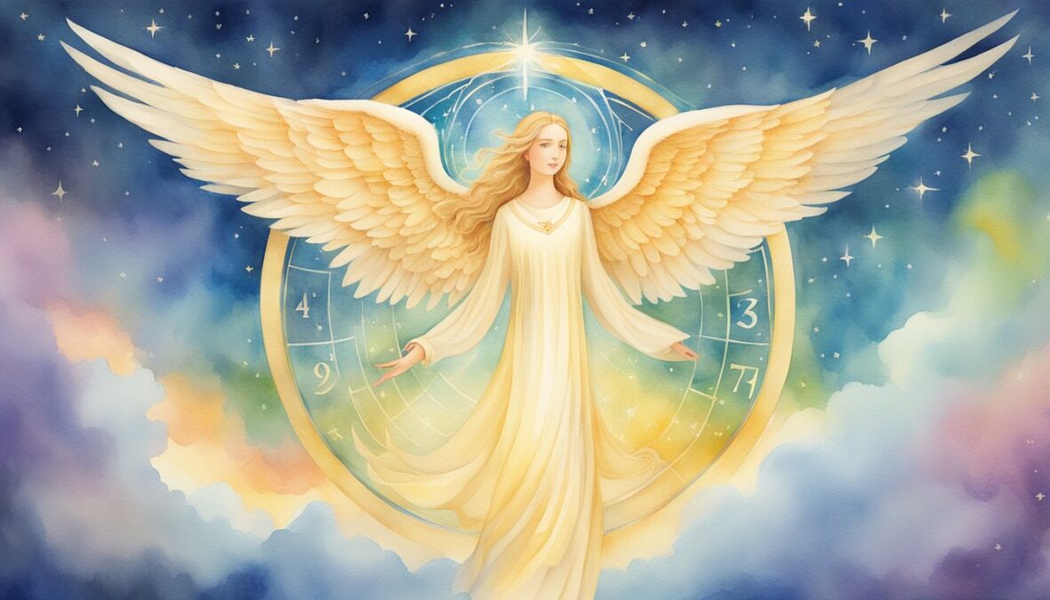 A bright, glowing 9494 angel number surrounded by celestial symbols and radiating a sense of peace and guidance