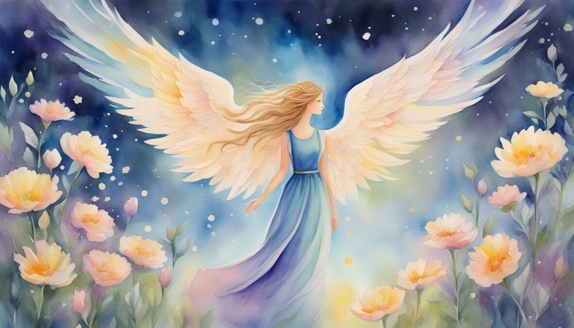 1232 angel number radiates light, guiding personal growth and relationships.</p><p>A figure stands before it, basking in its glow, surrounded by blooming flowers and reaching towards the heavens