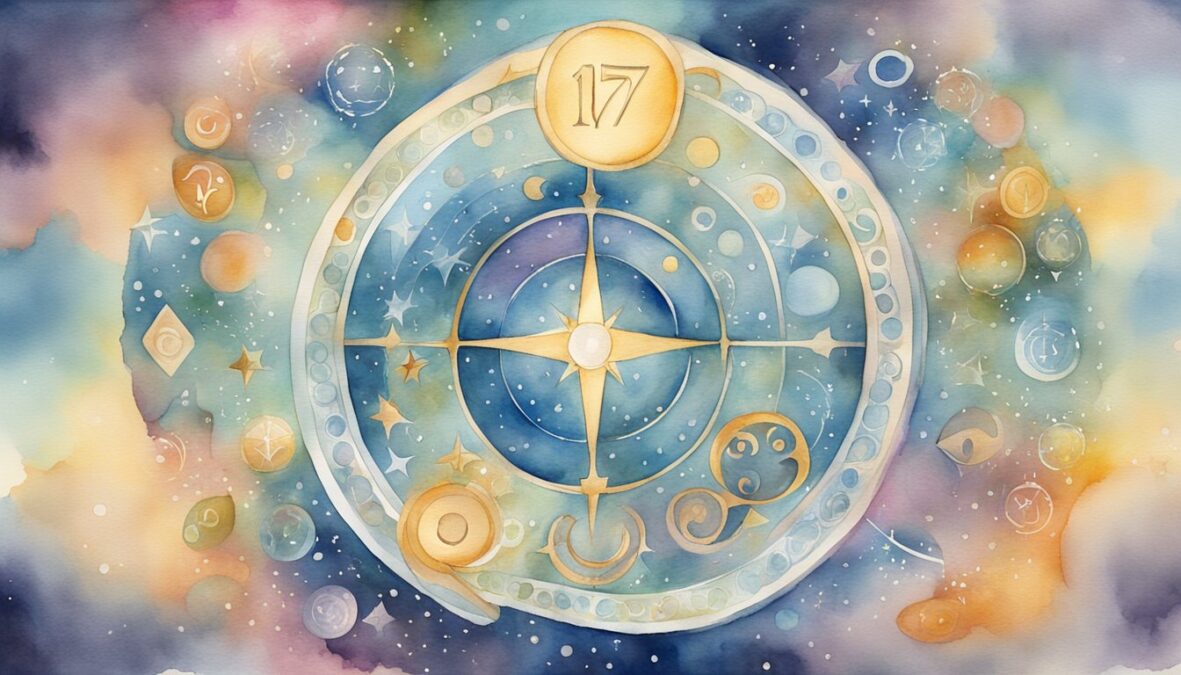 The number 1771 surrounded by celestial symbols and glowing with divine light