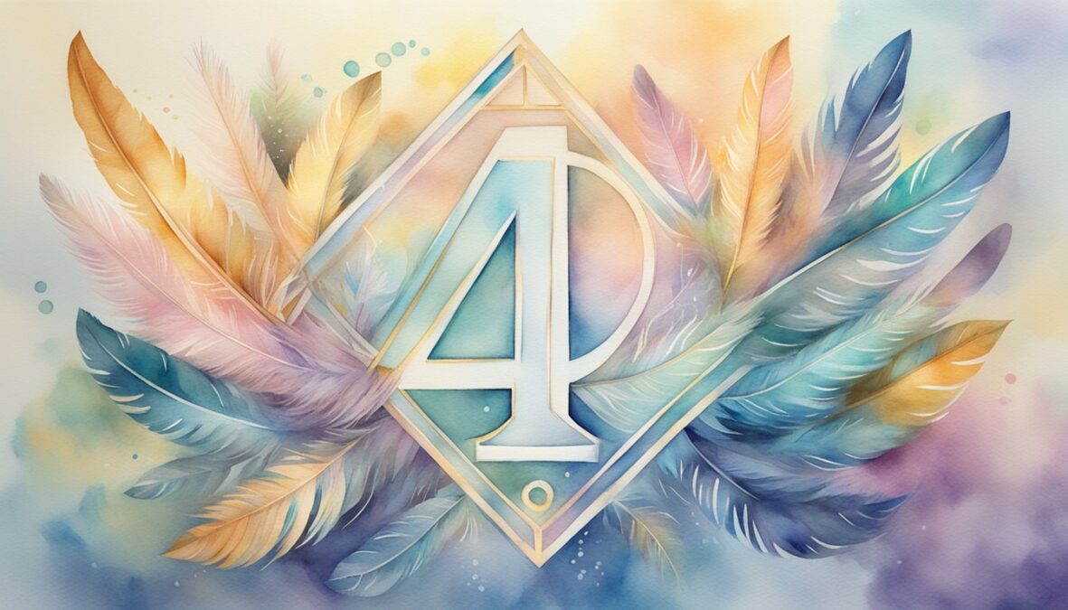 A glowing number 443 surrounded by angelic symbols and feathers, radiating a sense of guidance and spiritual connection