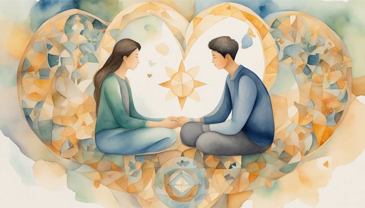 A couple sits facing each other, surrounded by symbols of love and unity.</p><p>The number 116 is prominently displayed, radiating a sense of harmony and connection