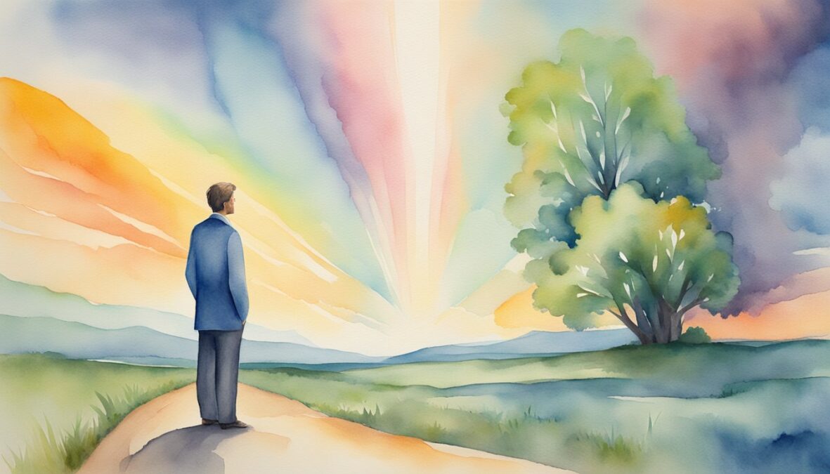 A figure stands at a crossroads, pondering options.</p><p>A glowing 609 angel number hovers above, symbolizing guidance and decision making
