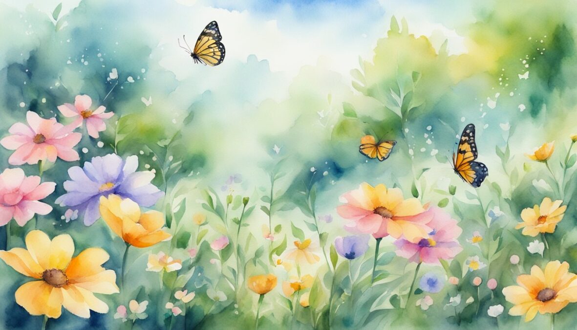 A serene garden with blooming flowers and butterflies, surrounded by the numbers 6969.</p></noscript><p>A peaceful atmosphere with a sense of spiritual guidance