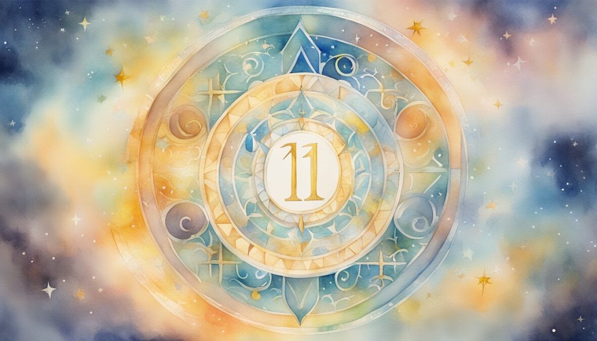 A glowing number 1199 surrounded by celestial symbols and angelic figures, radiating light and serenity