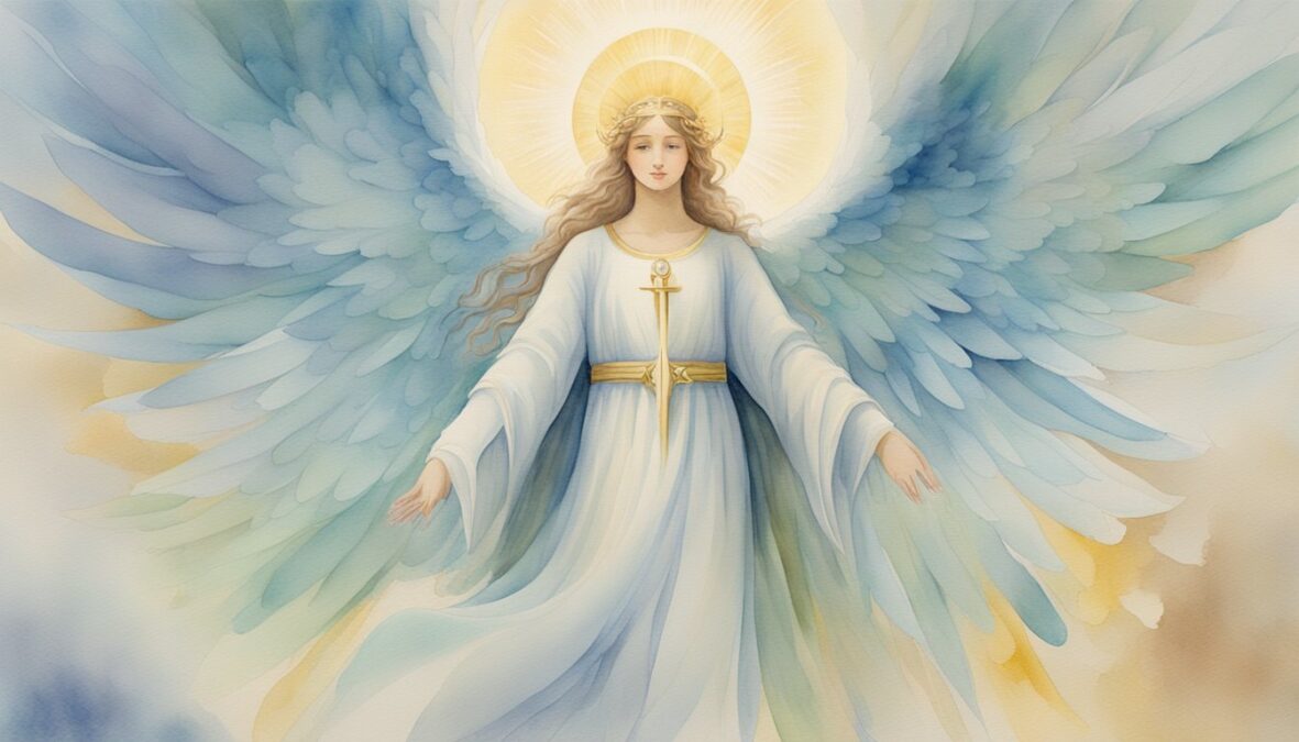 An angelic figure surrounded by the number 226, with a halo and wings, radiating a sense of wisdom and guidance