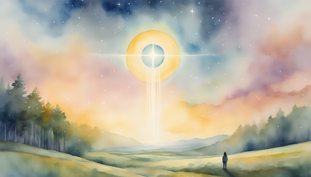 A glowing "317" hovers above a serene landscape, with an angelic figure watching from above