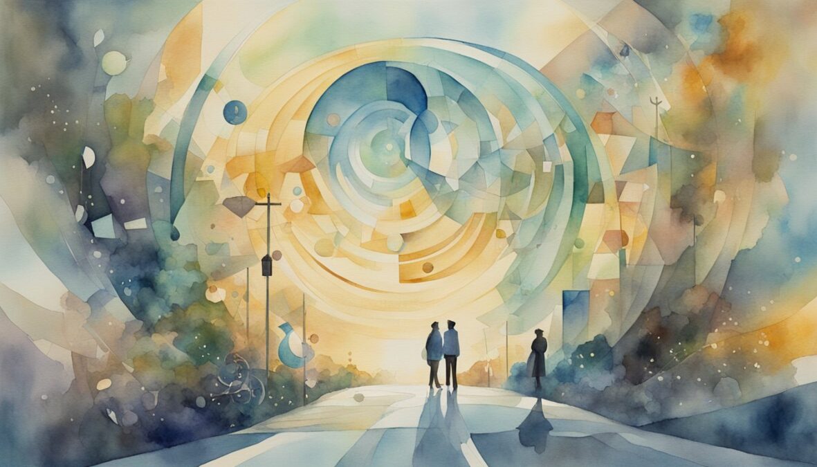 Two figures stand at a crossroads, surrounded by symbols of communication and connection.</p><p>A glowing number 336 hovers above, representing guidance in personal relationships