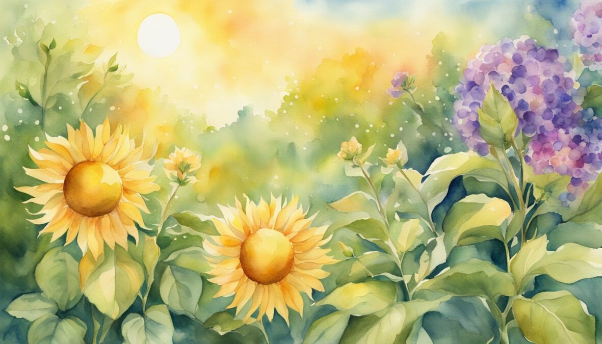 A golden sun shines over a lush garden, with blooming flowers and ripe fruits.</p></noscript><p>A radiant number 171 hovers in the sky, surrounded by sparkling light