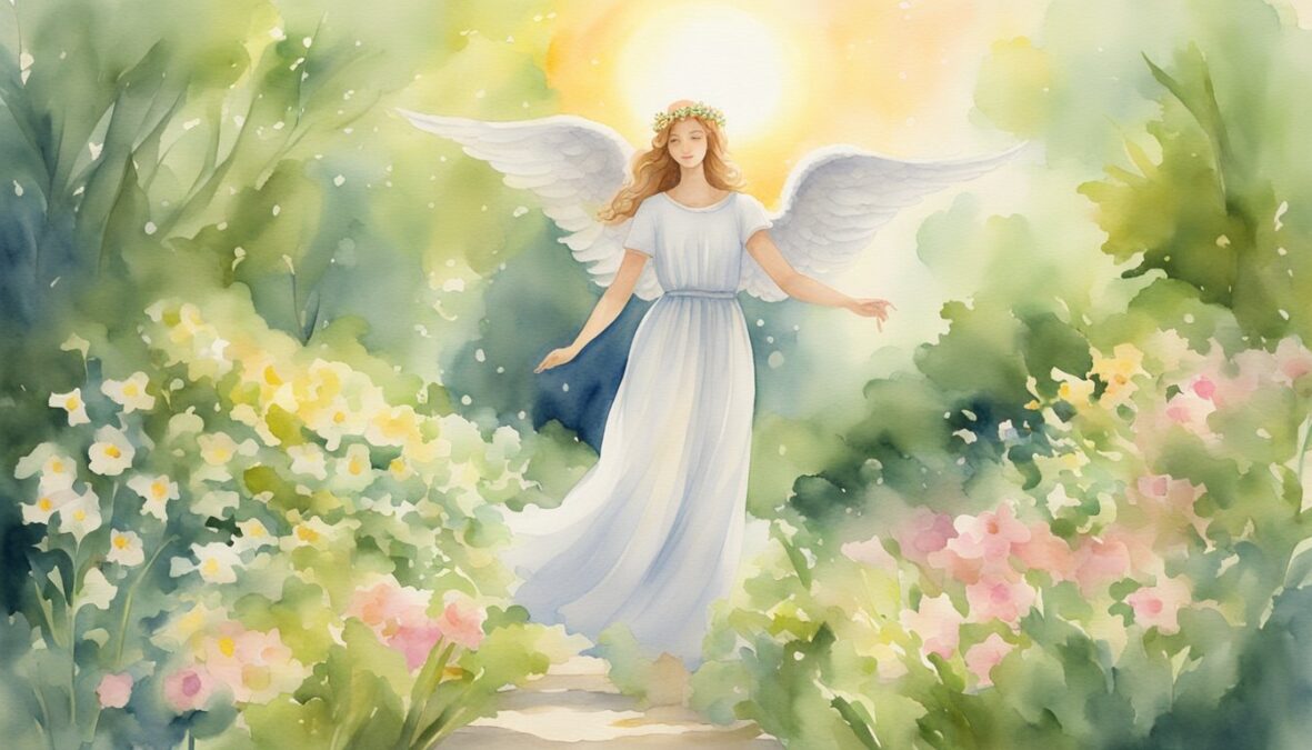 Angel number 20 floats above a serene garden, surrounded by blooming flowers and lush greenery.</p><p>The sun casts a warm glow, creating a peaceful and harmonious atmosphere