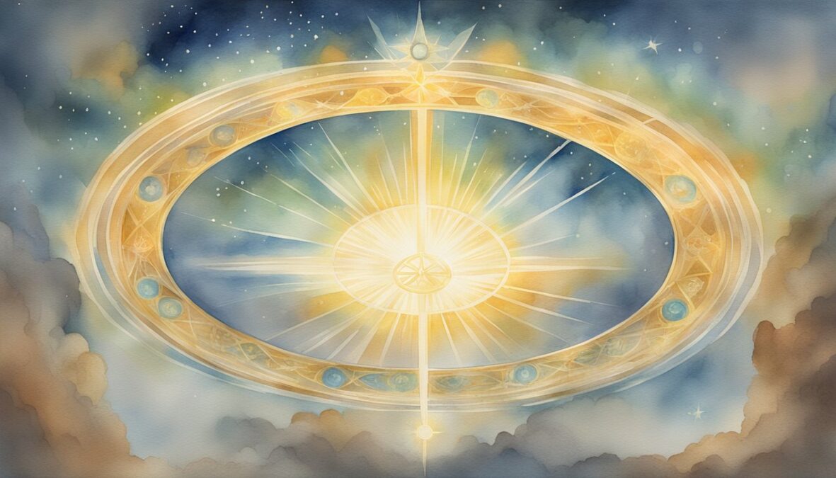 A glowing halo of light encircles the number 721, with celestial symbols and spiritual imagery radiating from its center