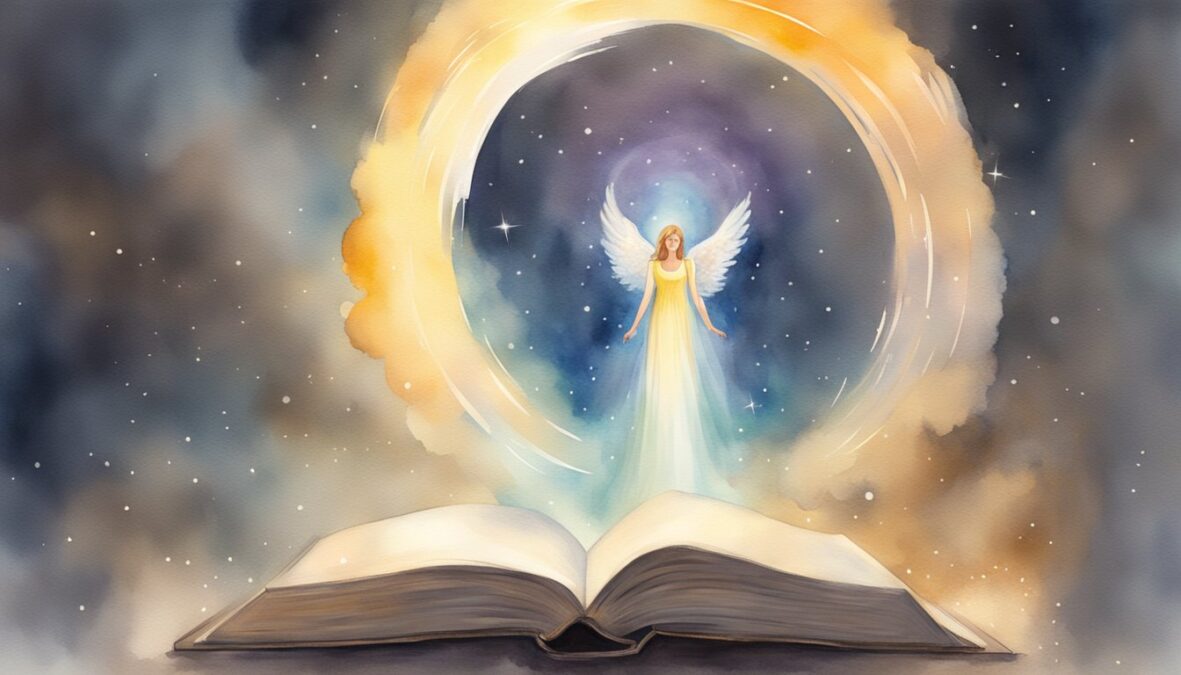A glowing halo hovers above a book with the number 910.</p></noscript><!-- wp:group {