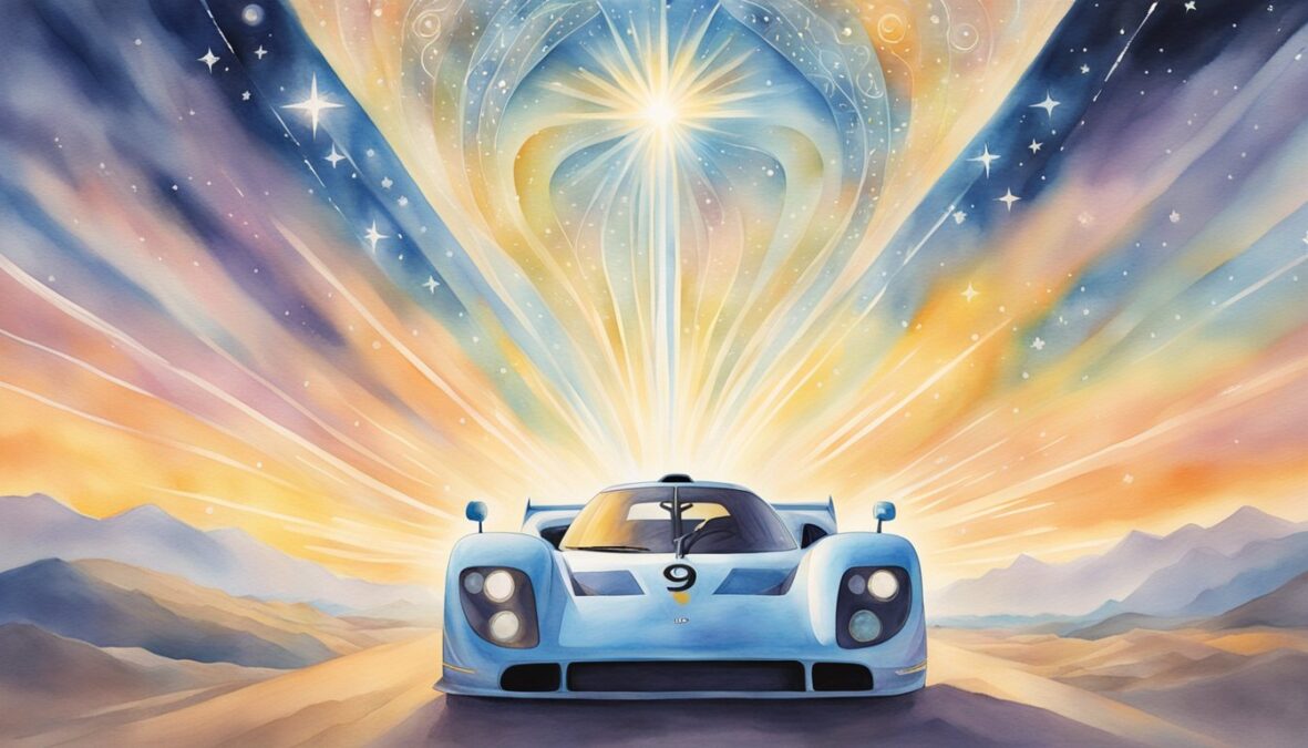A glowing 917 appears in the sky, surrounded by celestial symbols and rays of light, evoking a sense of divine guidance and spiritual awakening