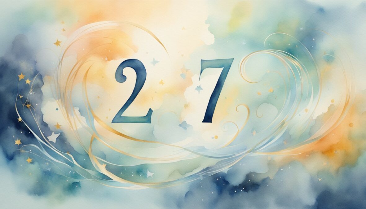 Bright, celestial background with large, bold "277" and "angel number" in elegant, flowing script.</p><p>Subtle, ethereal imagery surrounding the numbers
