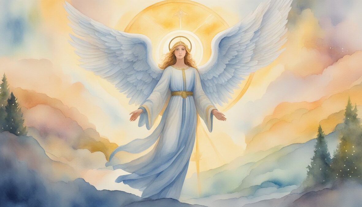 A glowing angelic figure hovers over a serene landscape, surrounded by symbols of guidance and protection.</p></noscript><p>The number 817 shines brightly in the sky