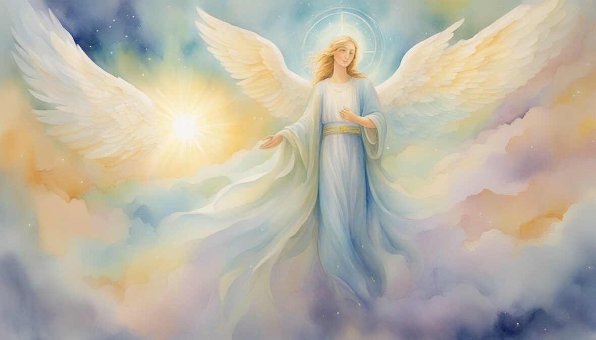 A glowing angelic figure hovers above the number 138, surrounded by celestial light and a sense of peace and guidance