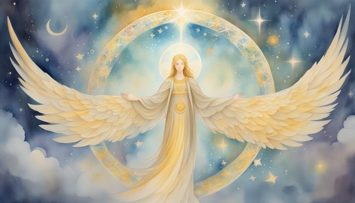 A glowing angelic figure hovers above the number 247, surrounded by celestial symbols and a sense of peace and guidance