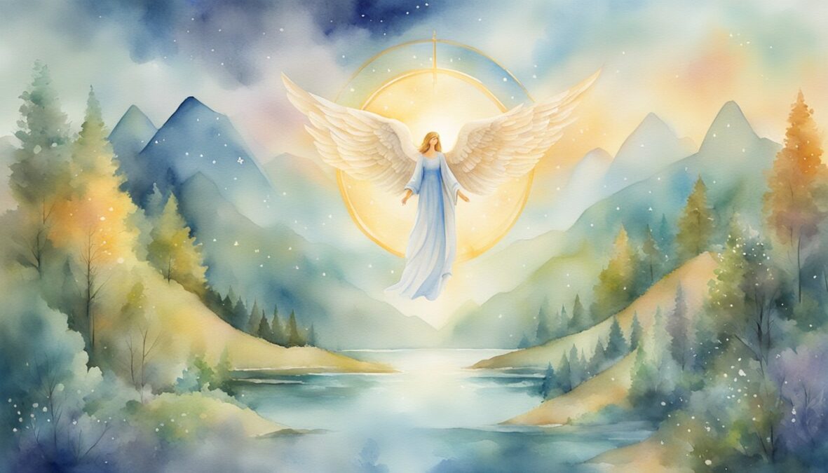 A glowing 813 angel number hovers above a serene landscape, surrounded by symbols of guidance and protection