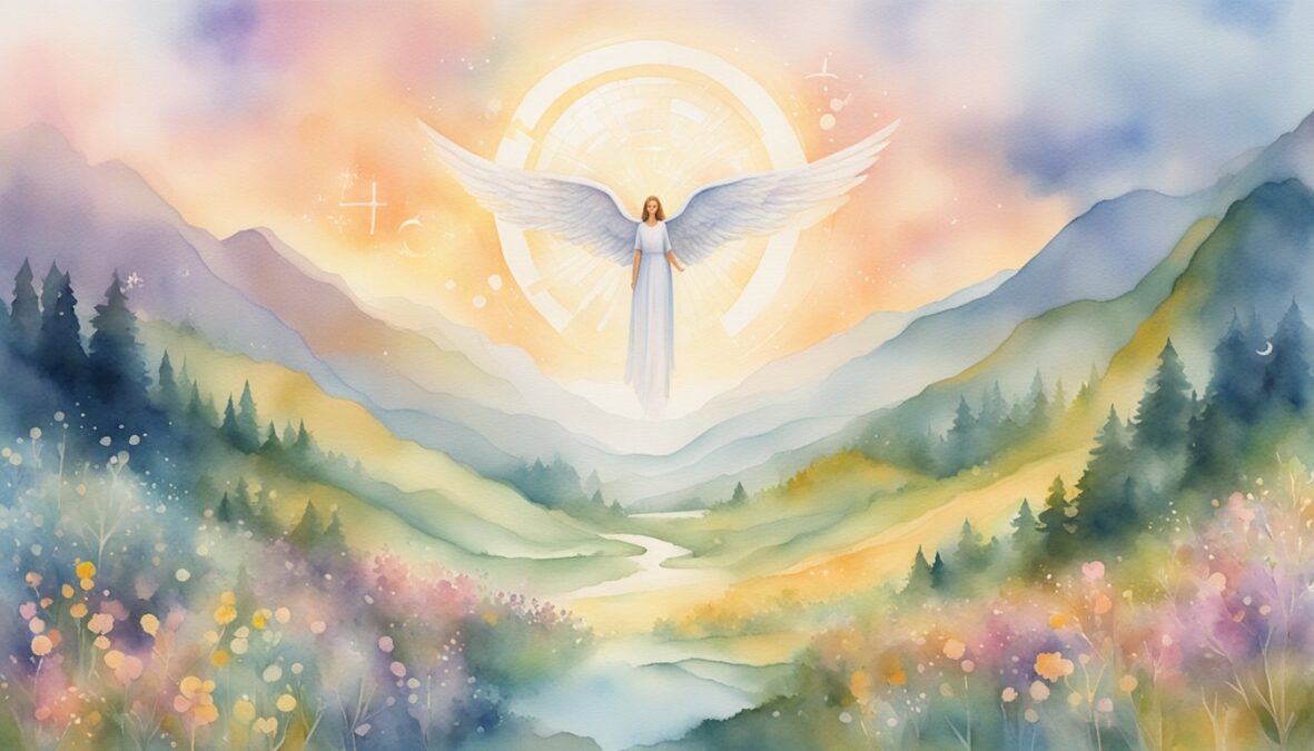 A glowing 474 angel number hovers above a serene landscape, surrounded by symbols of abundance and manifestation