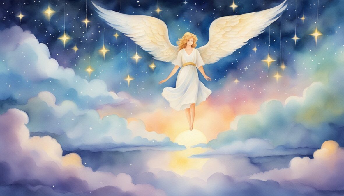 A bright, glowing 520 angel number floats in a serene, celestial setting, surrounded by shimmering stars and ethereal clouds