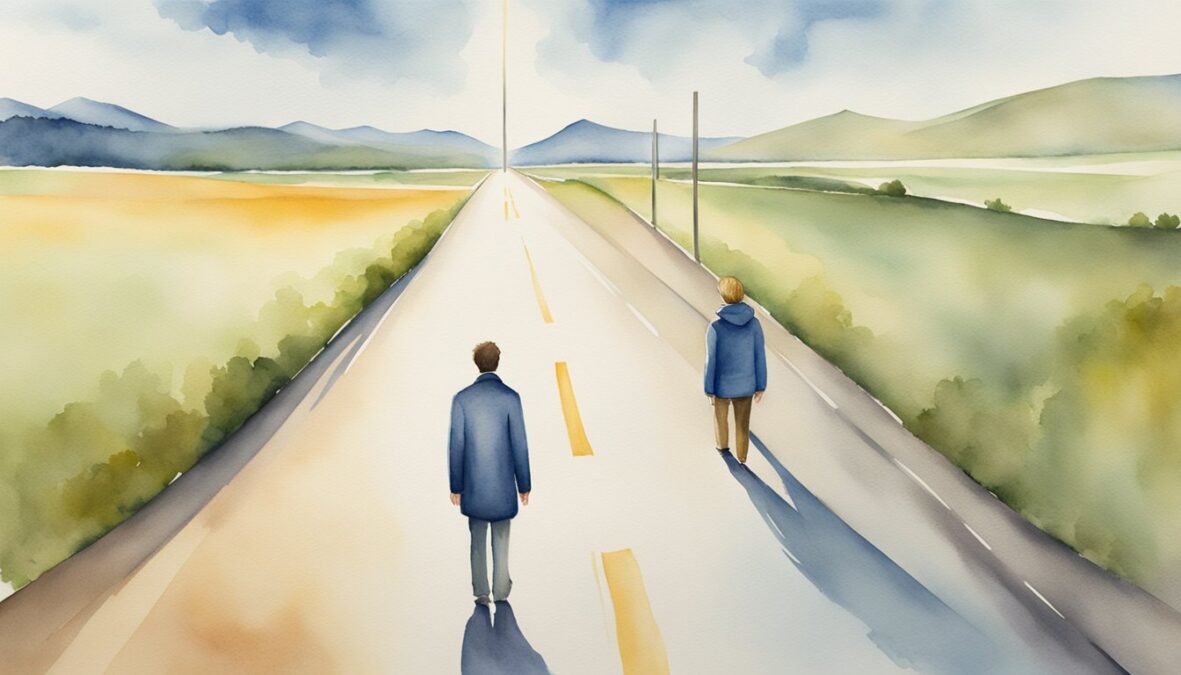 A person at a crossroads, one path leading to personal growth and the other to professional success.</p></noscript><p>The number 743 hovers above, radiating guidance and support