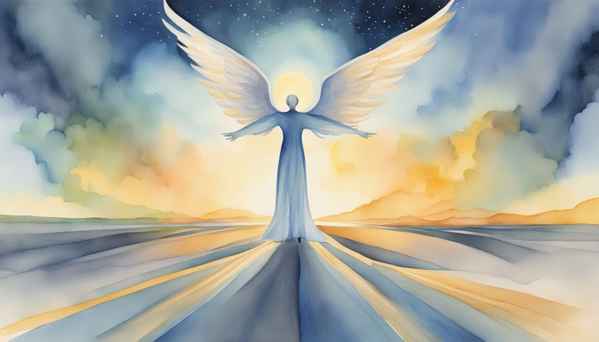 A figure stands at a crossroads, facing various paths.</p></noscript><p>A glowing 908 angel number hovers above, illuminating the way forward