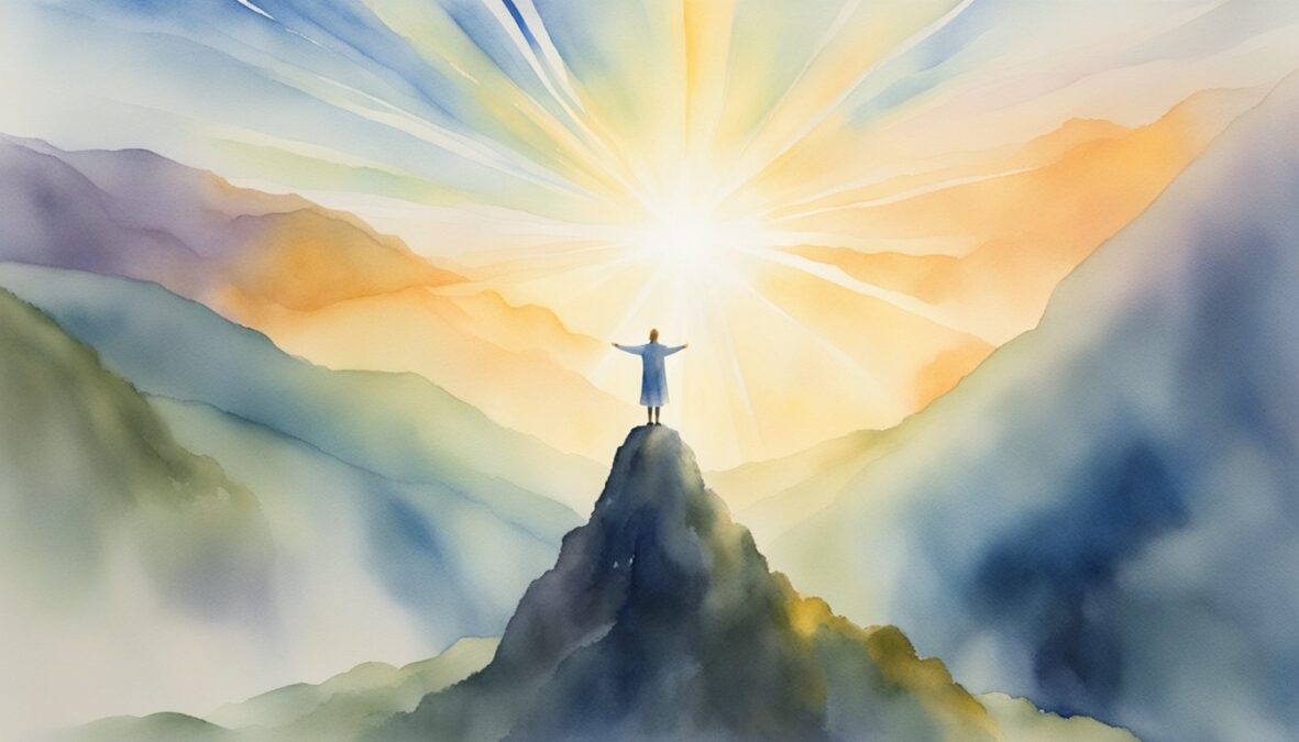 A figure stands on a mountaintop, arms outstretched toward the sky.</p><p>Sunlight beams down, illuminating the figure in a halo of light.</p><p>The number 306 glows in the sky above, surrounded by ethereal energy