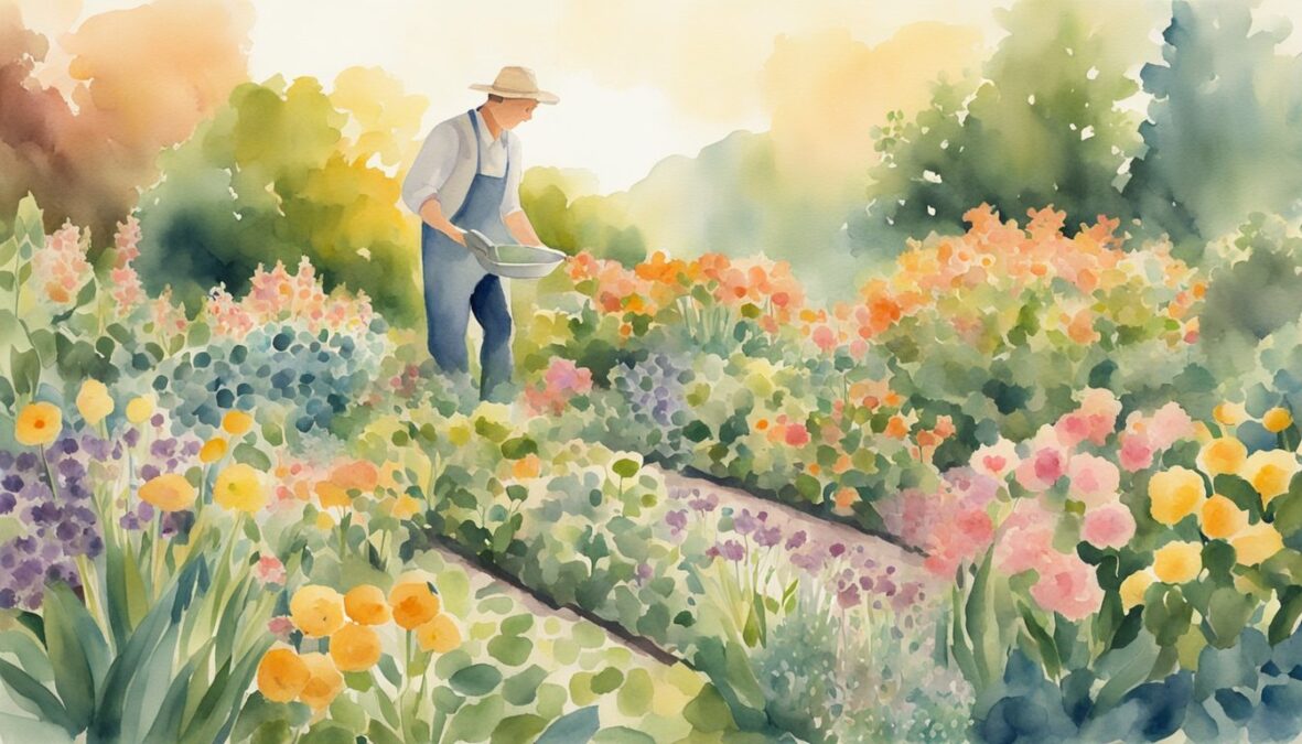 A gardener tends to a flourishing garden, with plants and flowers arranged in patterns resembling the number 514.</p><p>The sun shines down, casting a warm glow over the scene