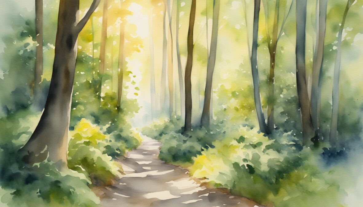 A winding path through a forest, with sunlight breaking through the trees, symbolizing the journey of navigating life's changes