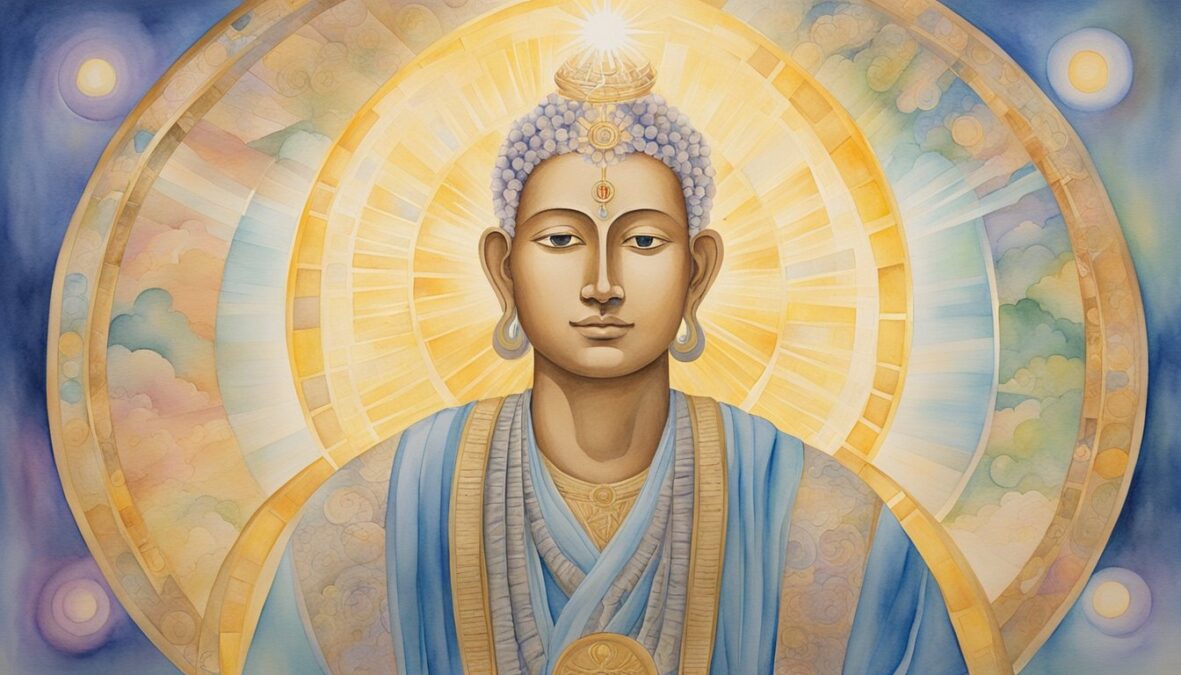 A radiant figure stands in a beam of light, surrounded by symbols of wisdom and enlightenment.</p></noscript><p>The number 718 glows brightly overhead, emanating a sense of divine guidance and spiritual awakening