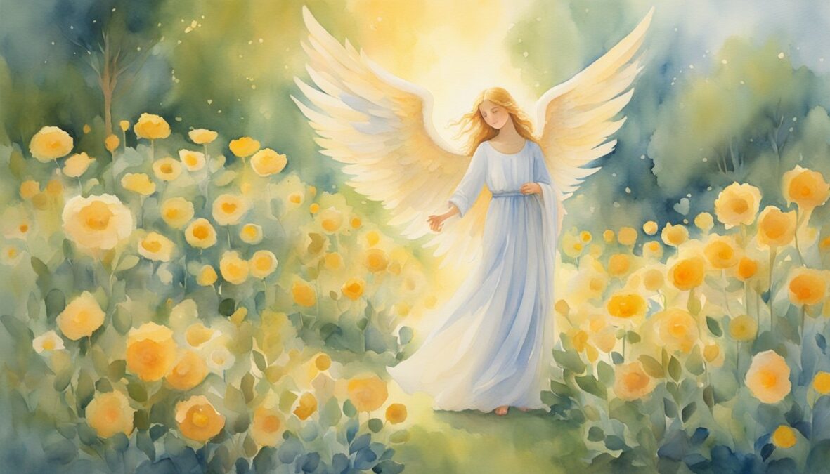 A bright angelic figure hovers over a heart-shaped garden, radiating warmth and wisdom.</p></noscript><p>The number 937 glows in golden light above, symbolizing practical insights and love