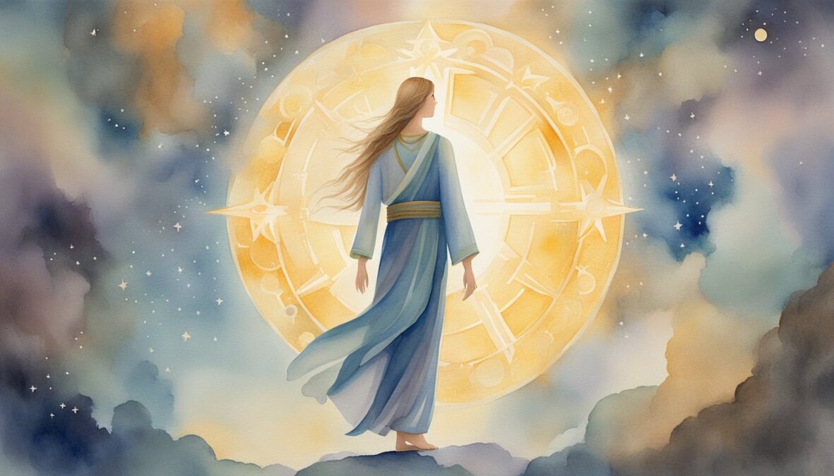 A figure stands in a beam of light, surrounded by celestial symbols and a sense of peace.</p><p>The number 1109 glows in the background, evoking a connection to the divine