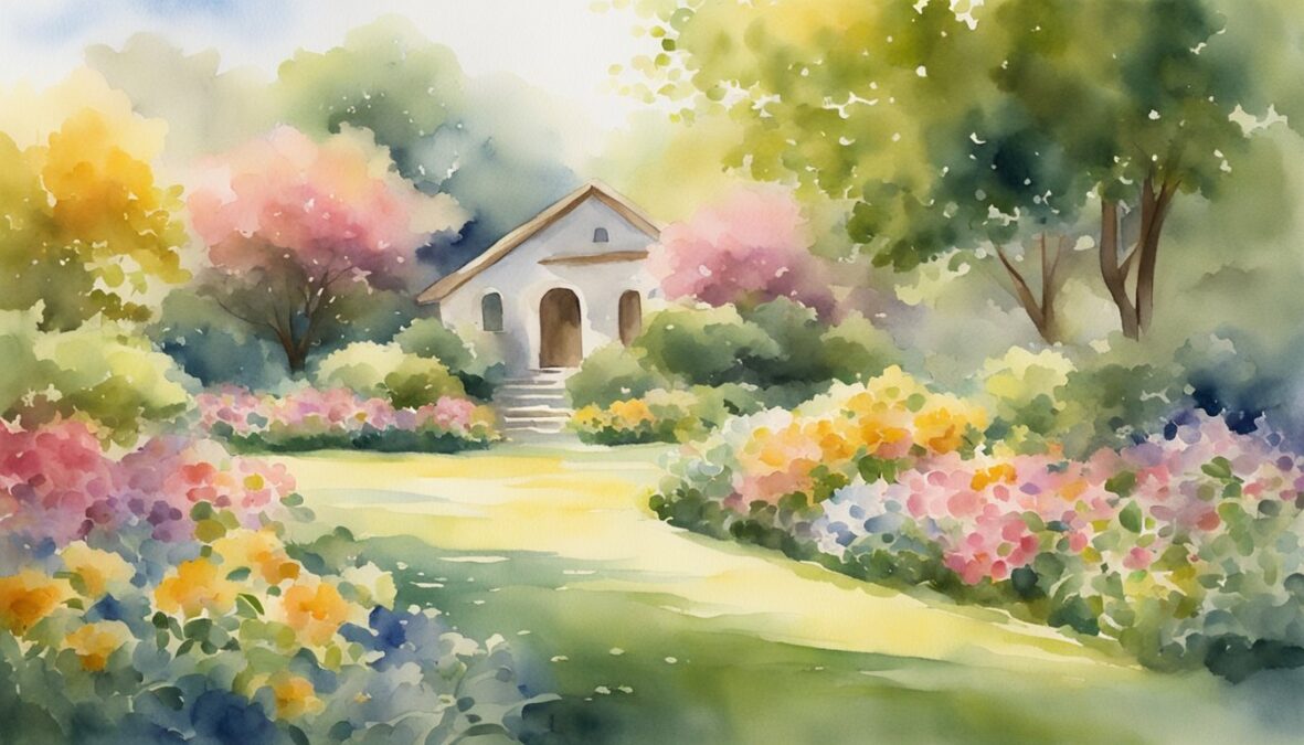 A serene garden with blooming flowers, a gentle breeze, and a radiant sun casting a warm glow.</p><p>A peaceful atmosphere with subtle hints of divine energy