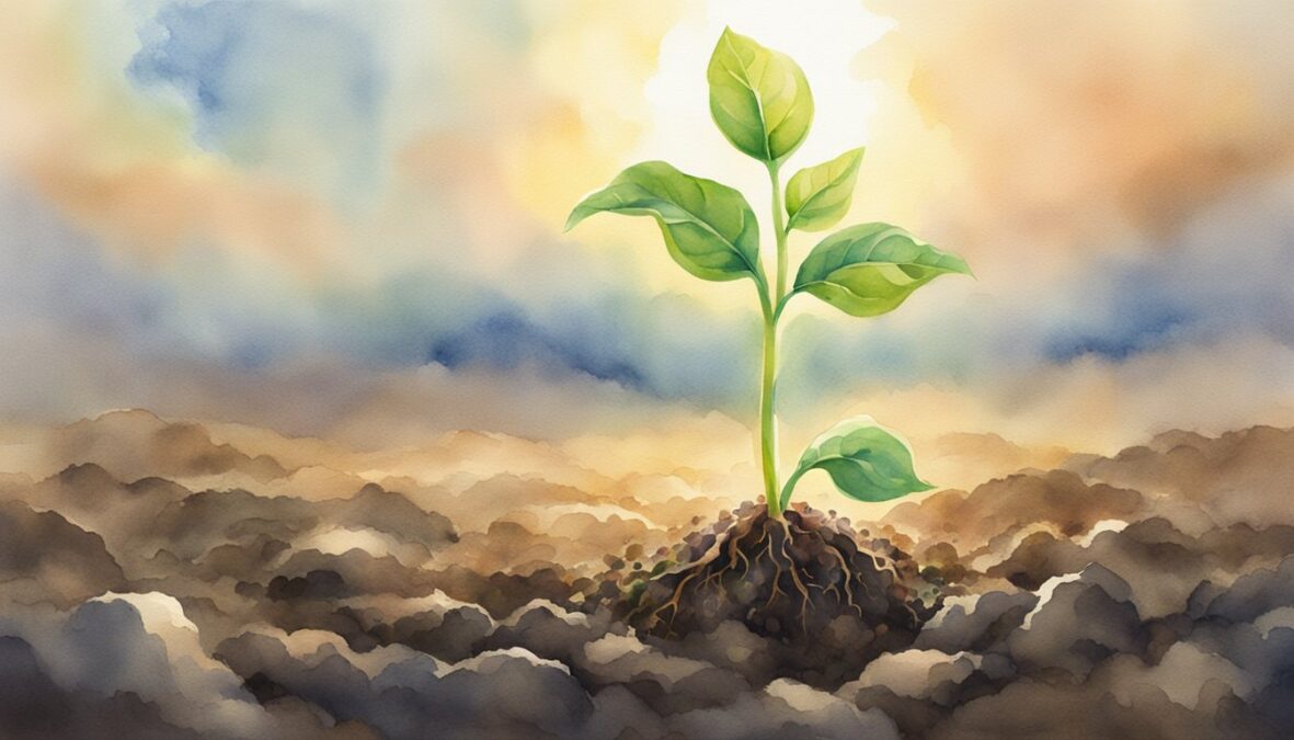 A seedling sprouts from the earth, reaching towards the sunlight.</p><p>The number 1241 appears in the clouds above, surrounded by a halo of light