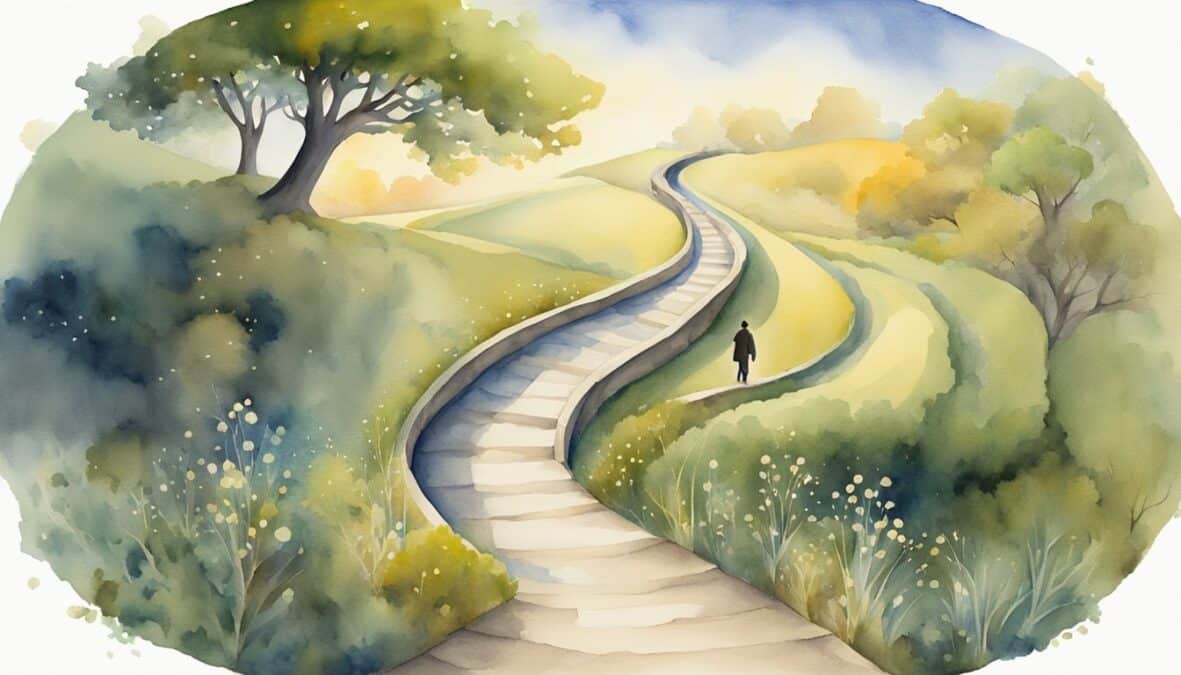 A figure walks a winding path, guided by the 159 angel number.</p></noscript><p>The landscape shifts from darkness to light, symbolizing the journey of navigating life changes