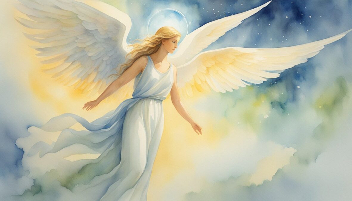 A glowing angelic figure hovers above the number 230, radiating a sense of guidance and protection