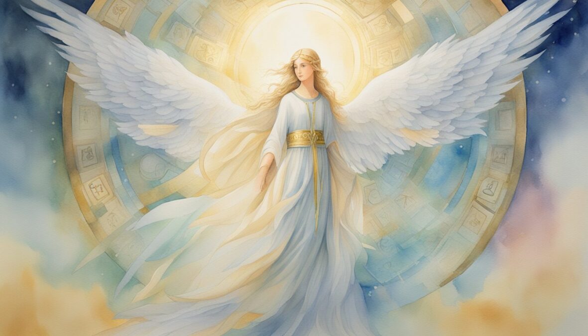 A serene angelic figure hovers above, radiating light and wisdom.</p></noscript><p>The number 329 glows in the background, surrounded by symbols of guidance and support