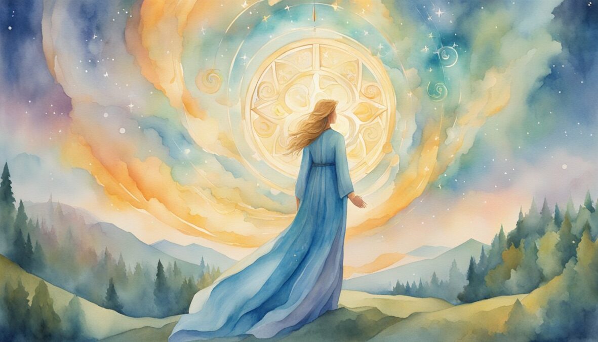 A bright, ethereal figure hovers above a winding path, surrounded by symbols of guidance and protection.</p><p>The number 403 glows in the sky