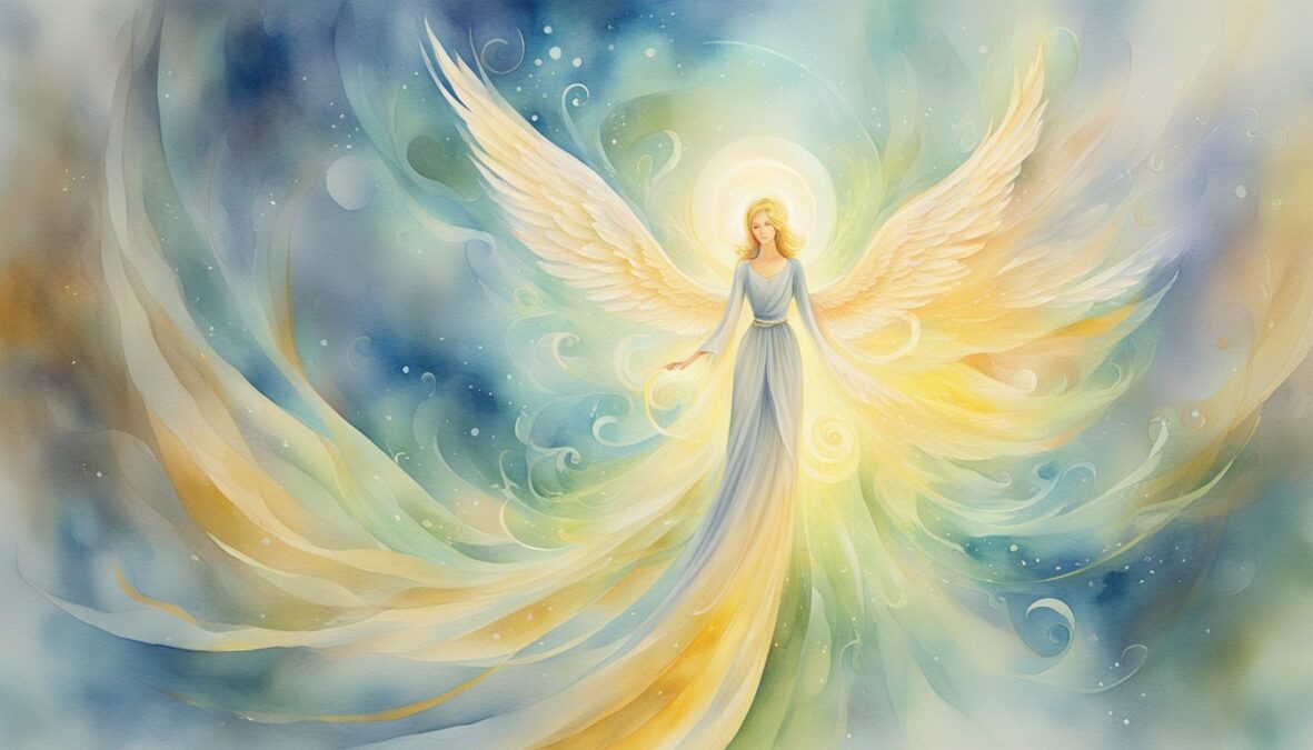 A glowing angelic figure stands beside the numbers 4664, surrounded by swirling energy and light