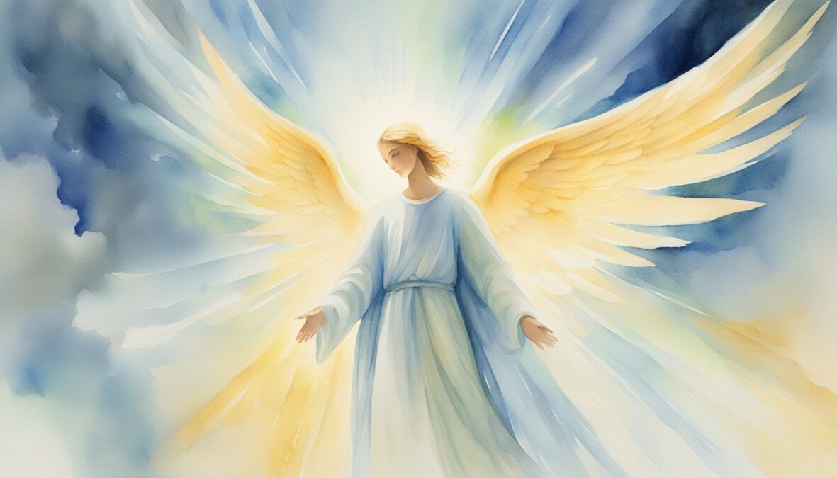 A glowing angelic figure hovers above, surrounded by beams of light.</p></noscript><p>The number 5665 shines brightly, emitting a sense of peace and guidance