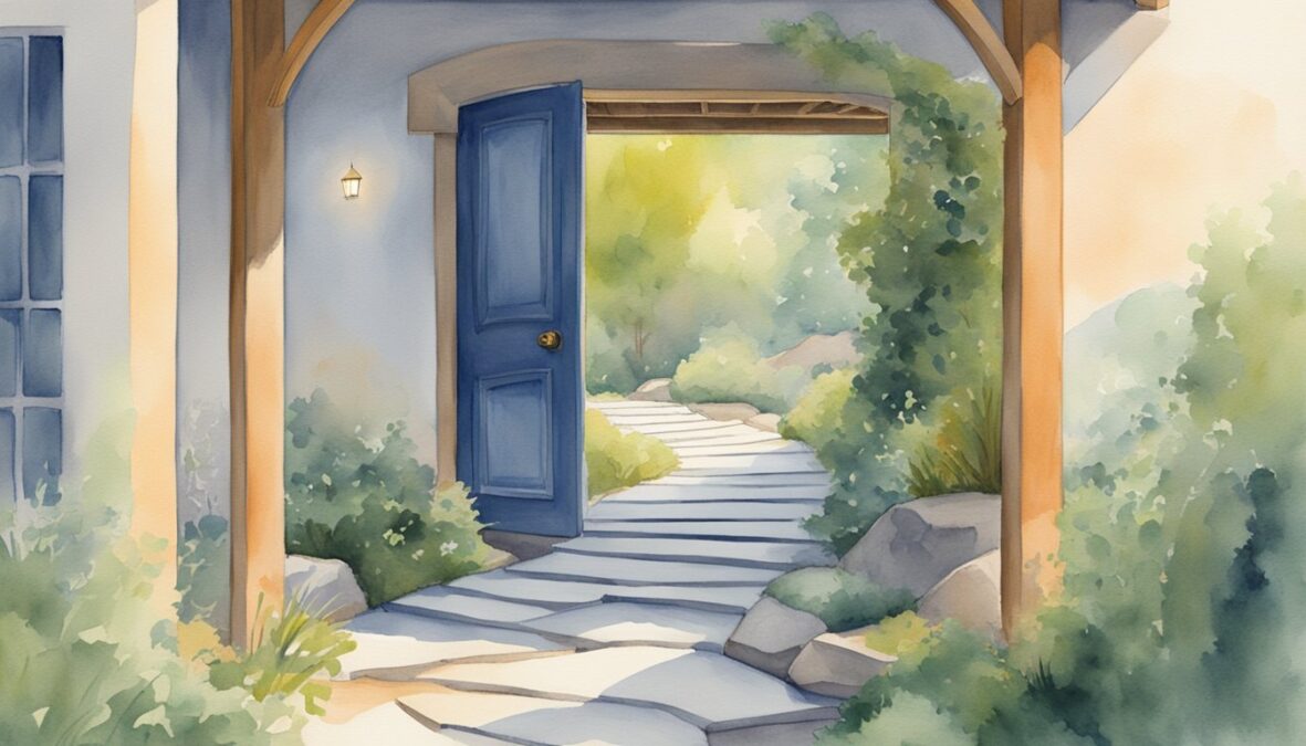 A winding path leads to a bright, open doorway, with the number 637 glowing above it.</p></noscript><p>A clear career path is depicted by a series of stepping stones leading towards the doorway