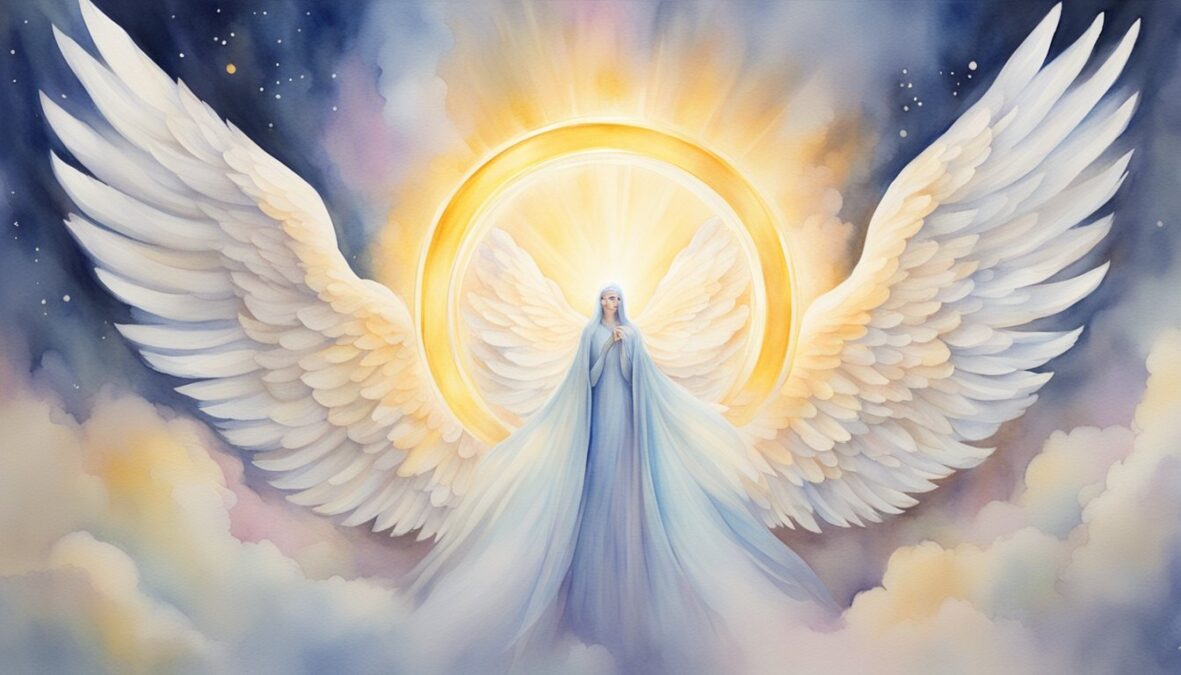 A glowing halo surrounds the numbers "702" with angelic wings in the background, symbolizing divine guidance