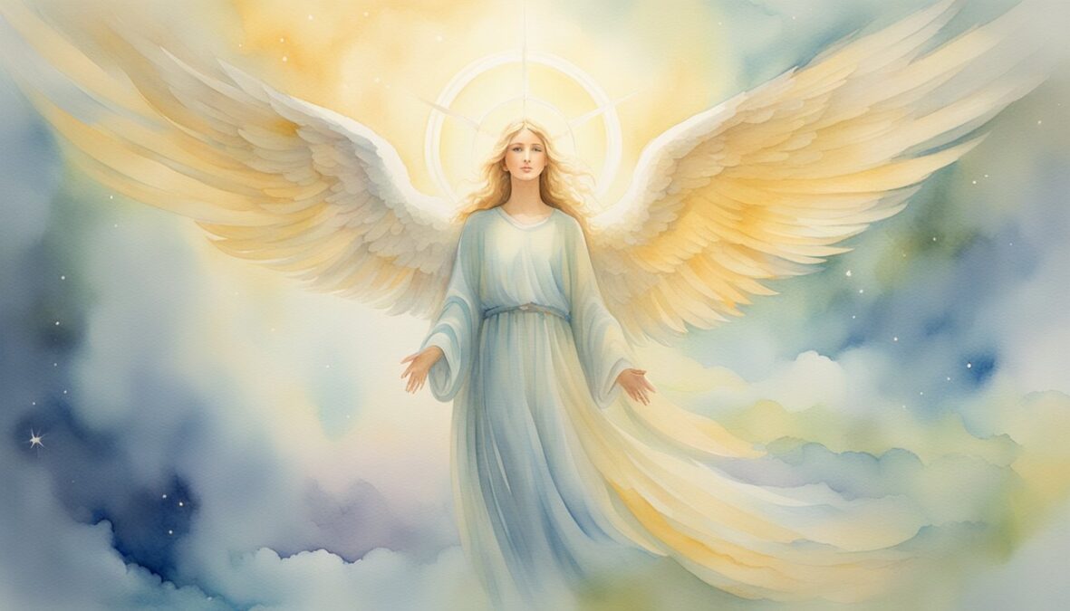 A glowing angelic figure hovers above the number 746, surrounded by celestial light and a sense of peace and guidance