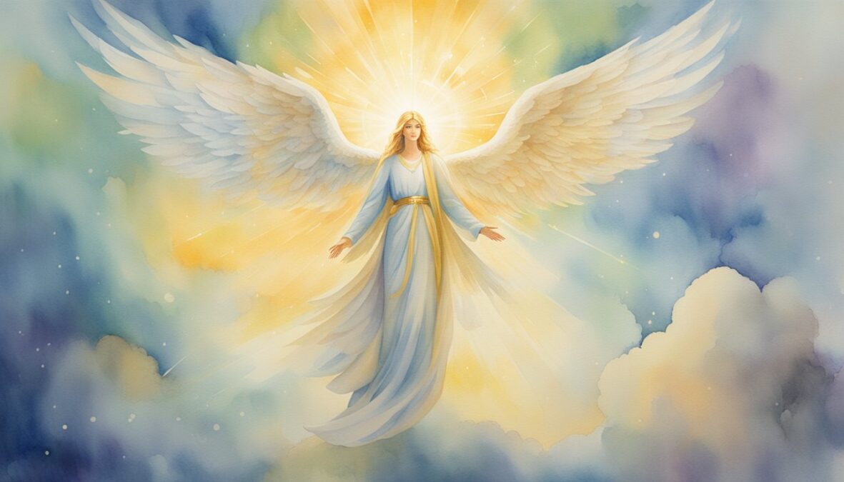 A glowing angelic figure hovers above a set of numbers, radiating a sense of wisdom and guidance