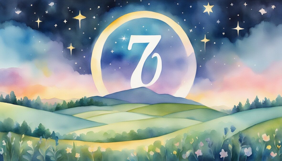 A glowing number 79 floats above a serene landscape, surrounded by celestial light and symbols of divine guidance