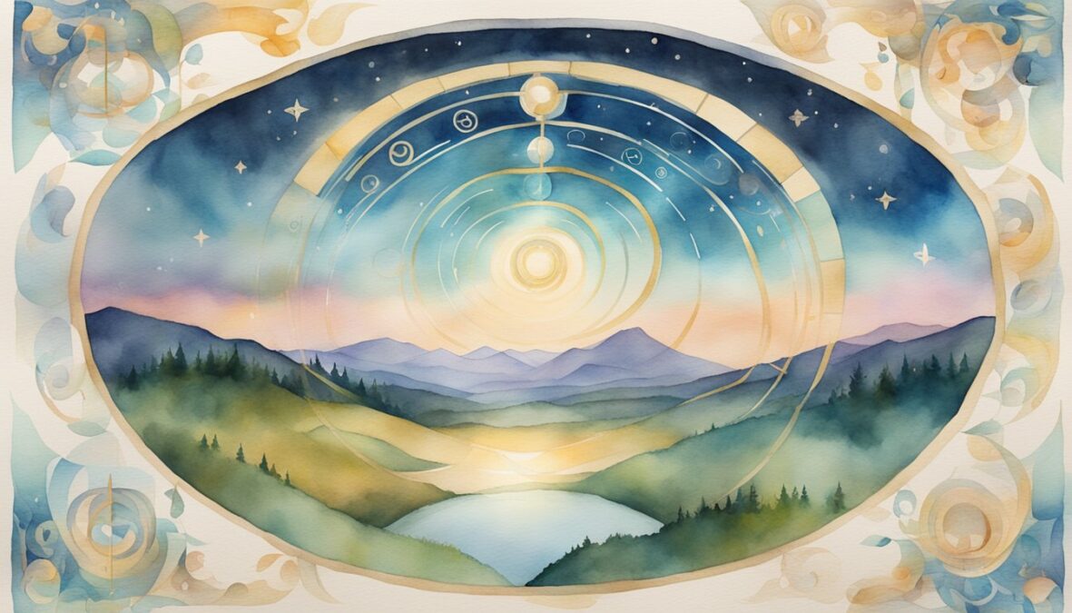 A glowing number 856 hovers above a serene landscape, surrounded by symbols of guidance and protection